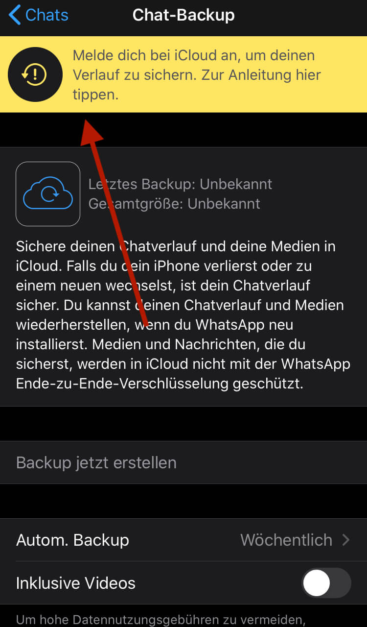 WhatsApp BackUp iCloud nicht angemeldet